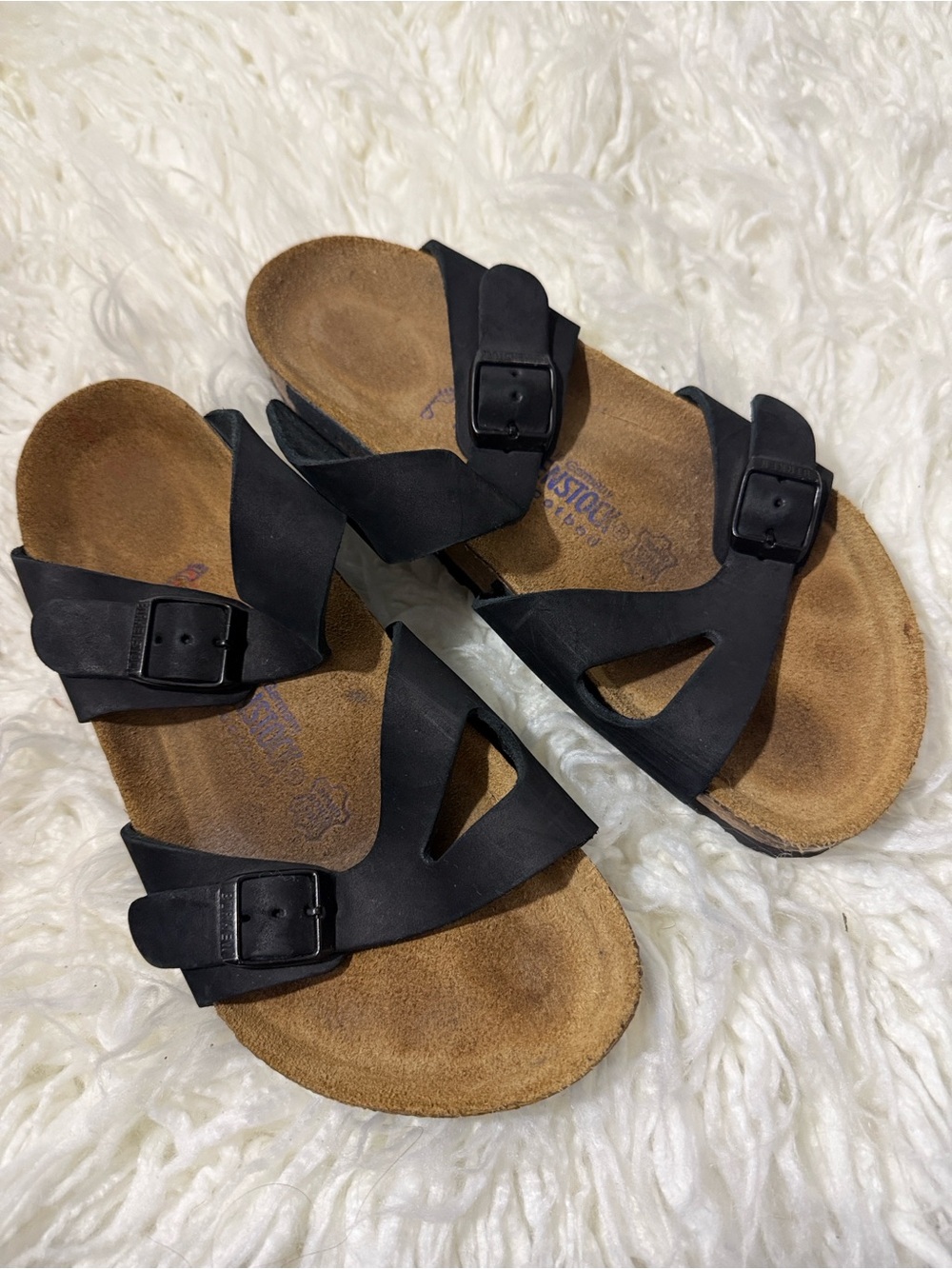 Birkenstock Yao birko  Black Double-Buckle Slides sandals size 8 to 8.5